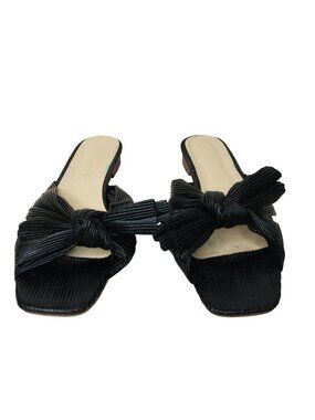Black Square-Toe Bow Slide Sandals Womens Size 15 Elegant Textured Slip-On Shoes